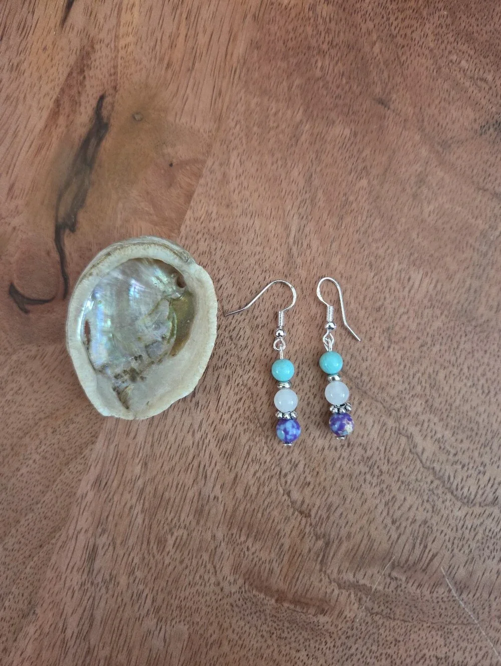 Turquoise & Purple Beaded Drop Earrings Bohemian Fairy Whimsical Gift Handmade
